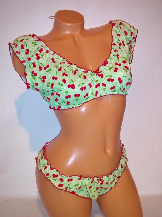 Victoria's Secret PINK x Frankie's Bikinis Other - VS PINK x Frankies Bikinis Cherry Print Ruffle Bikini Set Mint Green M